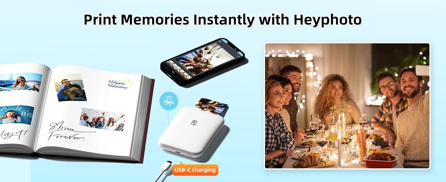 MT53 Portable Color Photo Printer Handheld Pocket Printer 313Dpi 2X3 inch Sticky-backed Photo Paper Printing Machine For Home