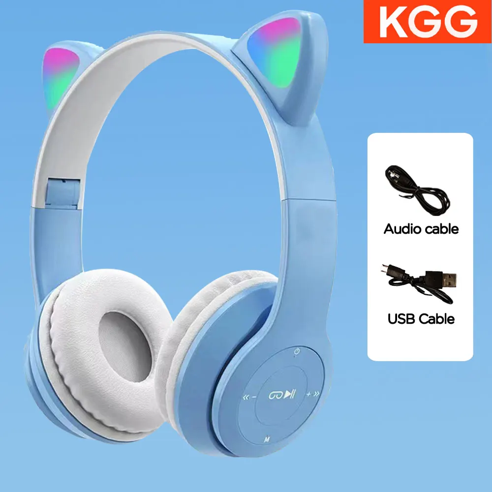 Cat Ears Headphones Flash Light Wireless With MIC Control LED Kid Girl Stereo Cute Music Helmet Bluetooth Phone Headset Earphone