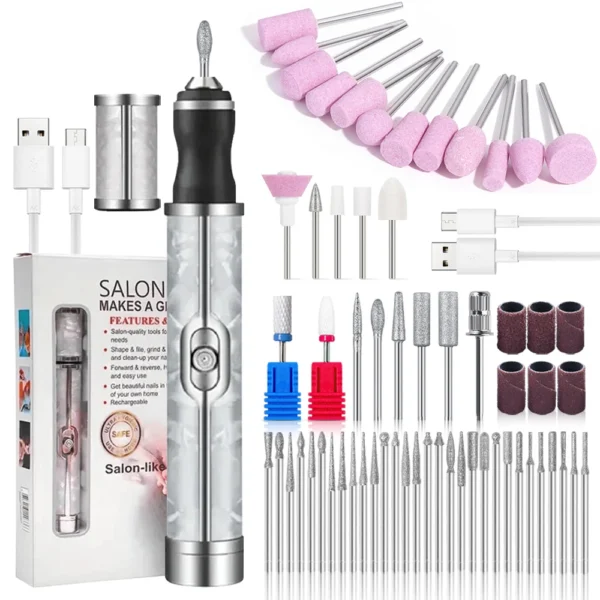 LINMANDA Electric Nail File Set Nails 4 Speeds Cordless Acrylic Nail Tool Thick Nails Edge Shaping Polishing Grinding Nursing