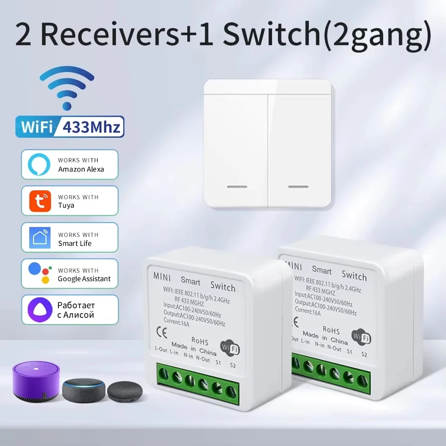 Tuya WiFi Smart Light Switch Smart Home Wireless RF 433mhz Push Button Wall Switch Via Alexa Google Home Alice Smart Life App