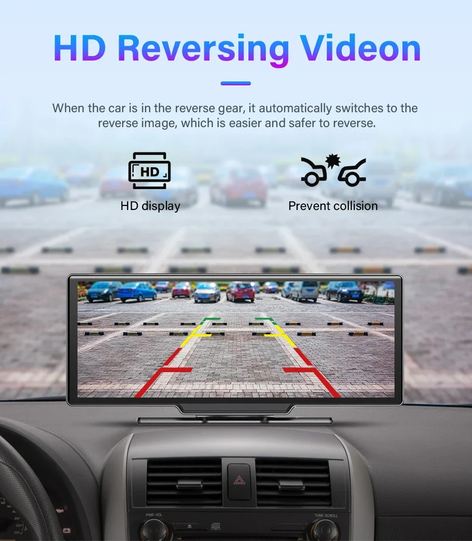 10.26'' Dash Cam 4K Car Mirror Video Player Wireless Carplay Android Auto GPS Car Monitor Multimedia Rearview Camera Dashboard