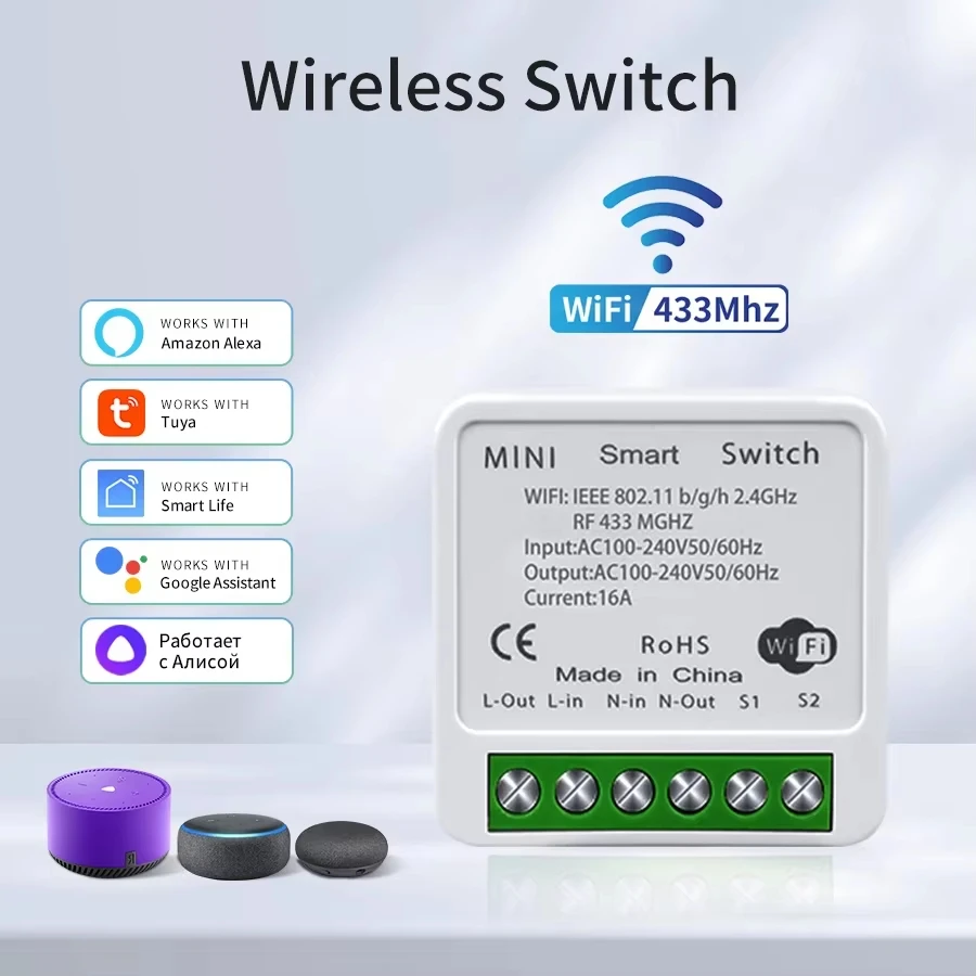 Tuya WiFi Smart Light Switch Smart Home Wireless RF 433mhz Push Button Wall Switch Via Alexa Google Home Alice Smart Life App