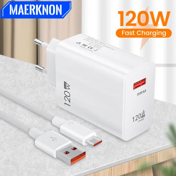 USB Charger 120W Quick Charge EU/US Plug Phone Charger Adapter For iPhone Samsung Xiaomi Huawei Type C Cable Fast Charge Charger