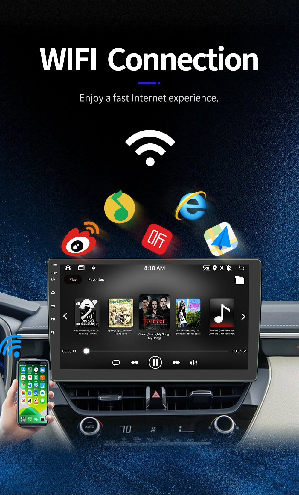 BQCC 4core 2 Din Car Radio Androidauto Carplay Android 13 GPS Car Audio 7"/9"/10" WIFI BT IPS Automotive Multimedia Player