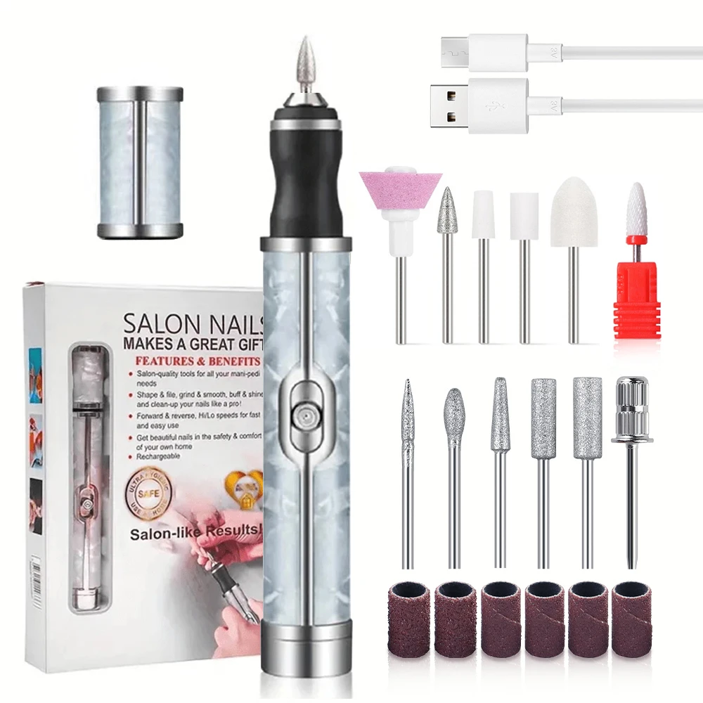 LINMANDA Electric Nail File Set Nails 4 Speeds Cordless Acrylic Nail Tool Thick Nails Edge Shaping Polishing Grinding Nursing