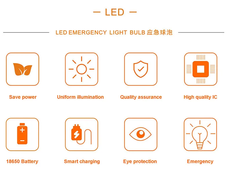 LED Bulb Light Smart Charging Chip Power Failure Emergency Home 18650 Battery Flicker-Free with Hook Detachable Emergency Bulb