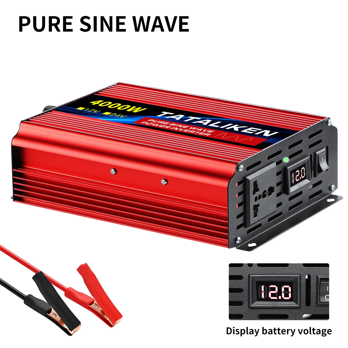 Pure Sine Wave Inverter 1000W-4000W DC 12V/24V to AC 220V 50hz Power Inverter Charger  Adapter Universal Socket