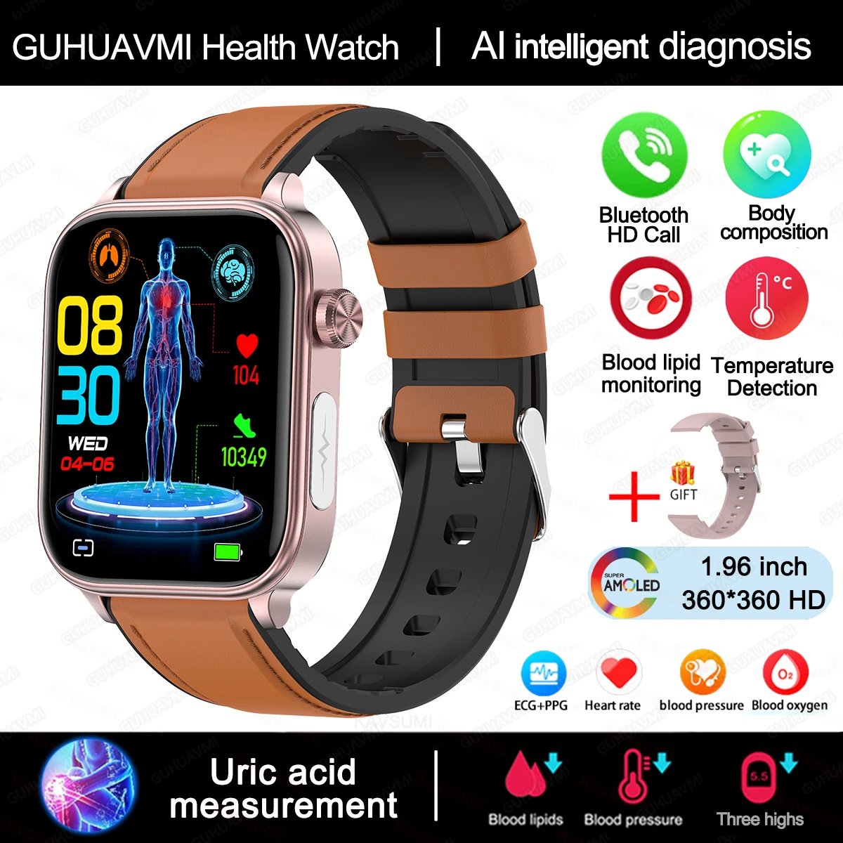 2025 New ECG+PPG Monitoring Smart Watch Women Blood pressure Blood Lipid Uric Acid Women Menstrual Health Tracker Smartwatches