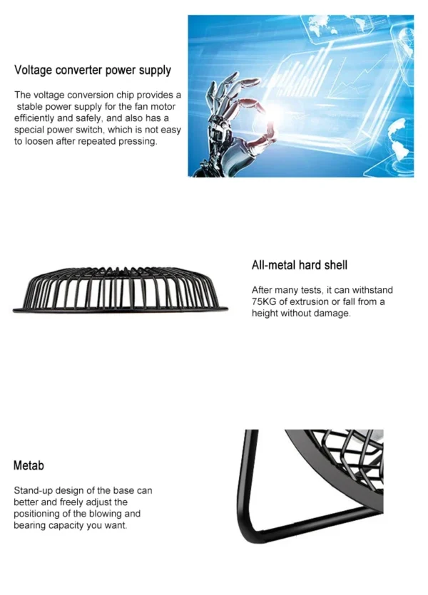 4/6-inch Desk Fan Strong Wind Silent USB Fan Portable Small Fan 360 Degree Rotatable Summer Cooling for Desktop Office Table PC