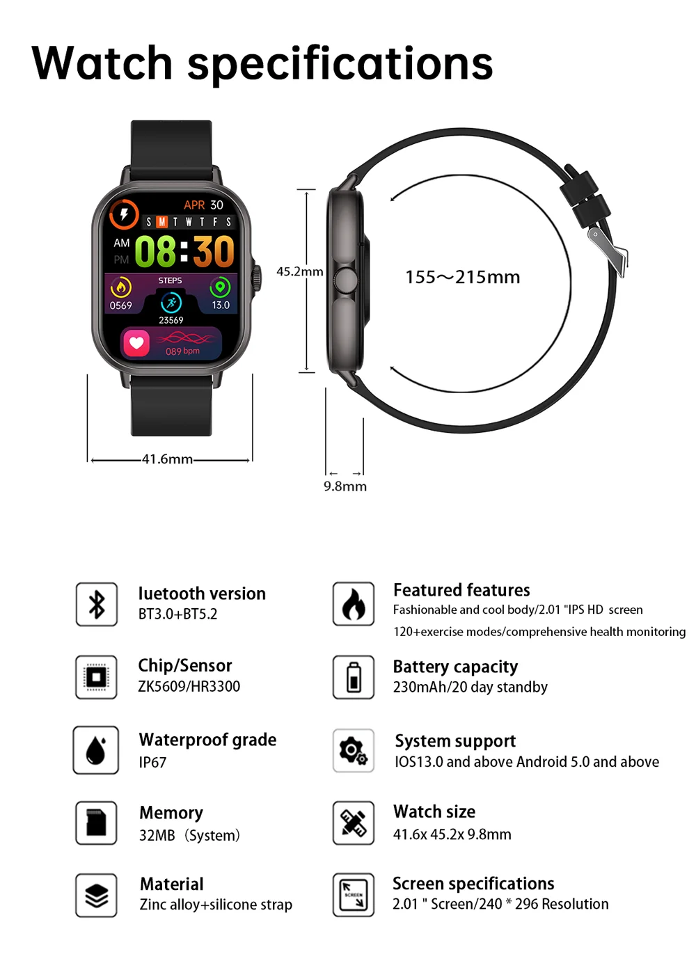 2025 2.01'' Smart Watch Bluetooth Call Play Music Smartwatch Fitness Clock Sport Waterproof Watches for Men Women iPhone Android