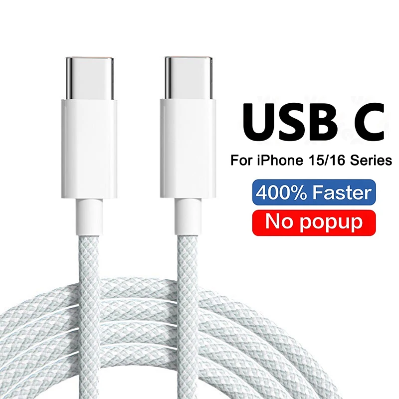 PD 60W Fast Charger 5A USB C to Type C Cable For Apple iPhone 16 15 Pro Max Plus Quick Charging For Huawei Samsung Xiaomi Cable