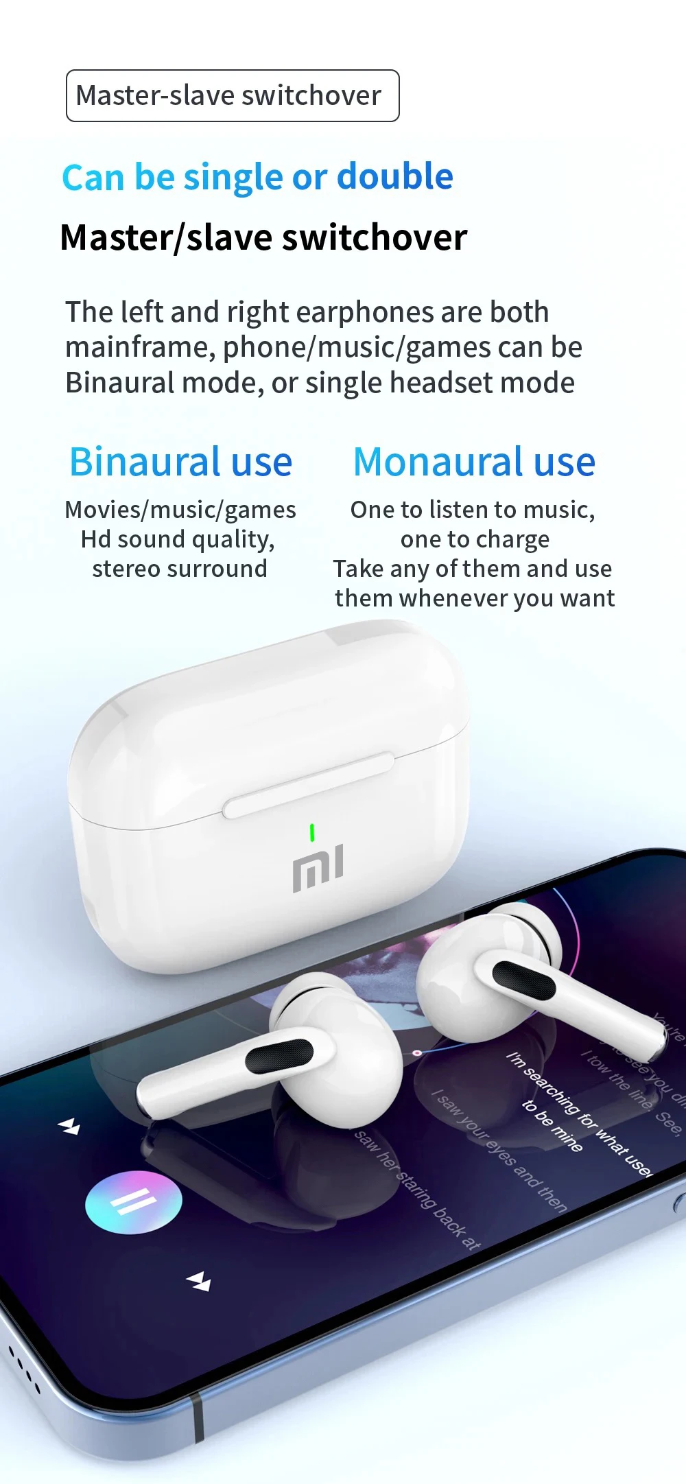 Original XIAOMI A7 Wireless Bluetooth Headset In-Ear Extra Bass Earbud HiFI Stereo Game Sport Earphone Touch control with Mic