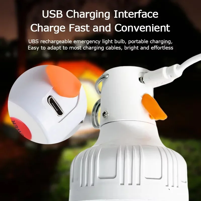 2/4PC Camping Light Portable Rechargeable Dimmable LED Bulb Brightness Outdoor Tent Light Emergency Night Light with Hook