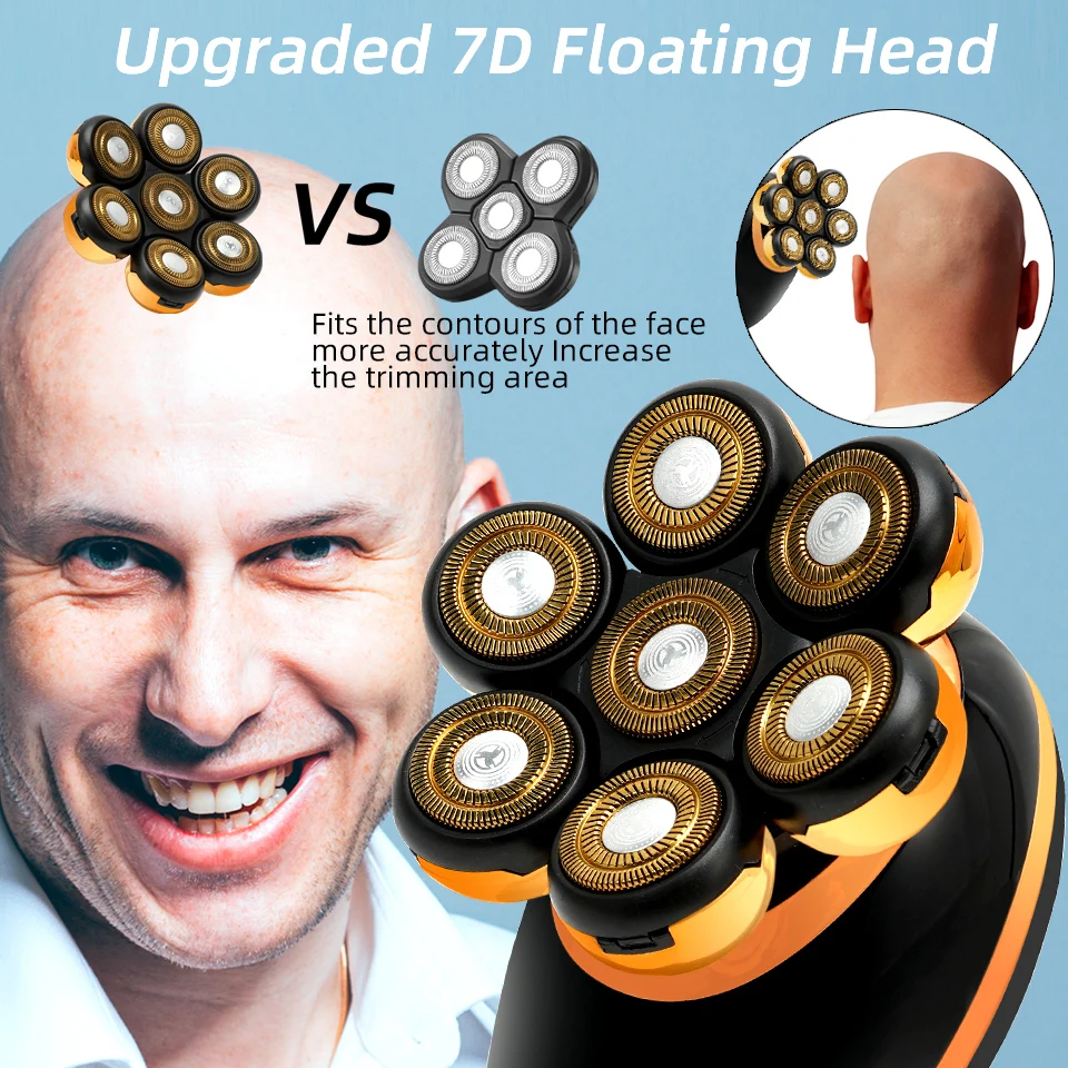 Men 7D Floating Men Electric Shaver Wet Dry Beard Hair Trimmer Electric Razor Rechargeable Bald Head Shaving Machine LCD Display