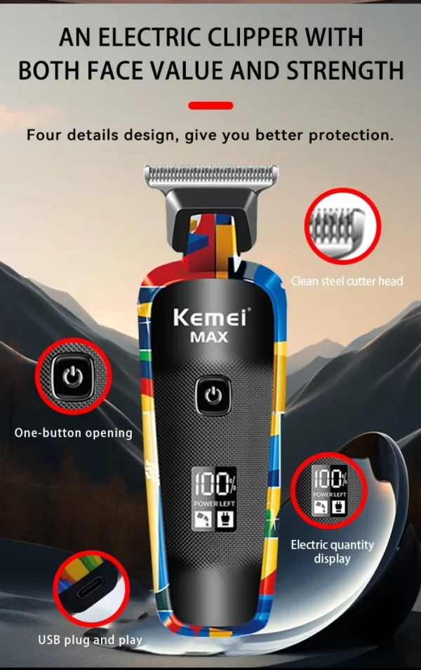 Kemei Rechargeable Graffiti Pattern Electric Hair Clipper Professional Barber Trimmer Man Shaver Km-MAX2092 KM-MAX5090 KM-RS7098