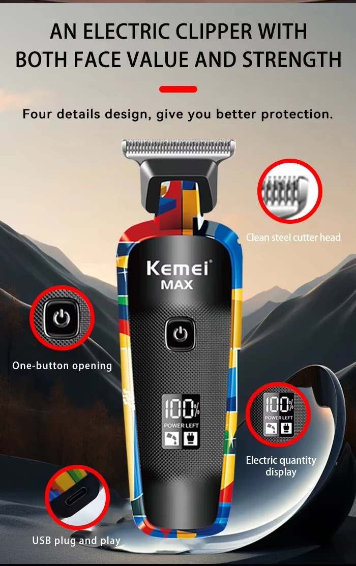 Kemei Rechargeable Graffiti Pattern Electric Hair Clipper Professional Barber Trimmer Man Shaver Km-MAX2092 KM-MAX5090 KM-RS7098