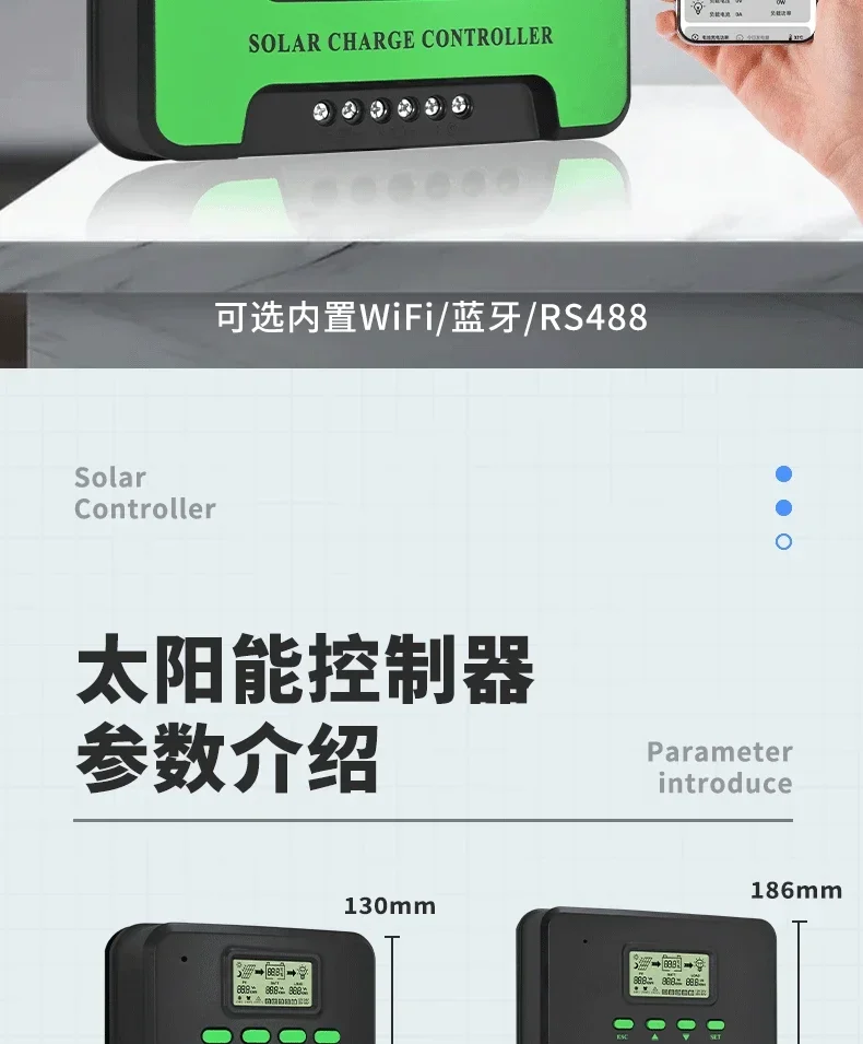 MPPT Solar Charge Controller 12V 24V Auto WiFi Solar Panel Regulator 60A 50A 40A 30A 20A 10A Dual USB LCD Display Controller