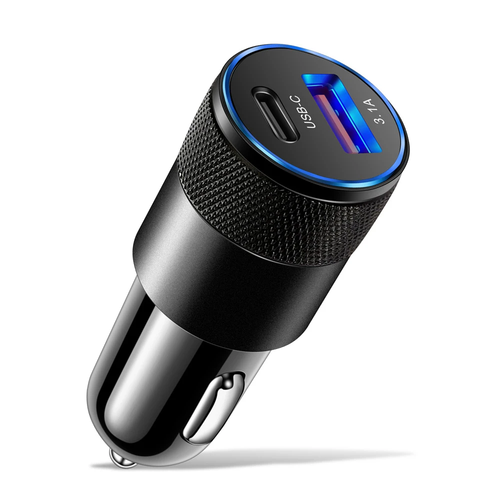 3.1A Dual USB Car Charger QC3.0 Fast Charging PD Phone Charger Auto Cigarette Lighter Adapter 12-24V For iPhone Xiaomi Huawei