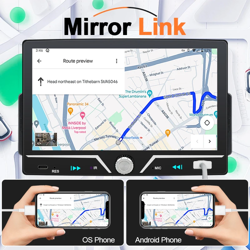 Hippcron Car Radio 1 Din Wireless Android Auto Carplay MP5 Stereo 7" IPS Screen Bluetooth Mirror Link Type-C Charging Universal