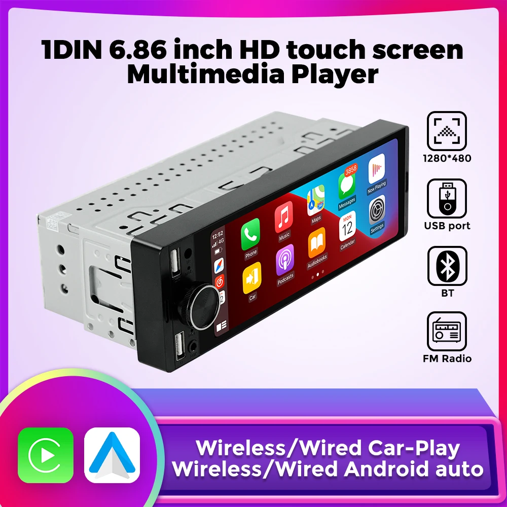 S619a9d6726694a5fa990bc5c9ba4b9dfy.webp 1DIN Universal MP5 6.86-Inch Car Radio Support Wireless Carplay Android AUTO AUX USB SWC BT Touch Screen Multimedia Video Player