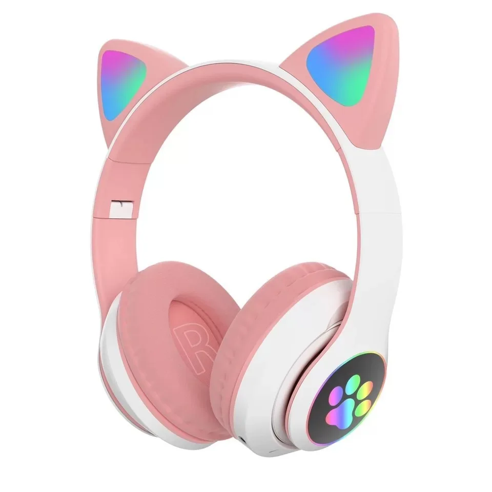 Cat Ears Headphones Flash Light Wireless With MIC Control LED Kid Girl Stereo Cute Music Helmet Bluetooth Phone Headset Earphone