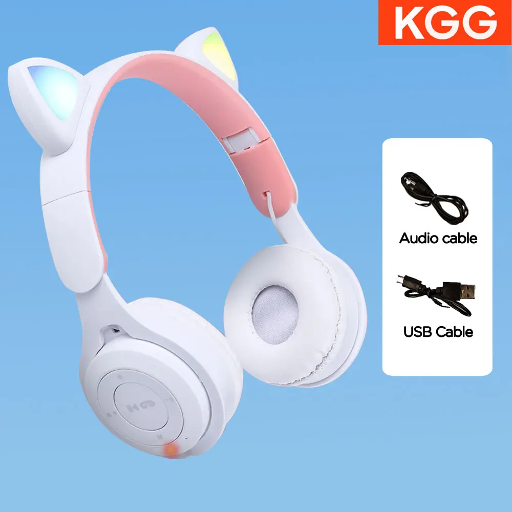 Cat Ears Headphones Flash Light Wireless With MIC Control LED Kid Girl Stereo Cute Music Helmet Bluetooth Phone Headset Earphone