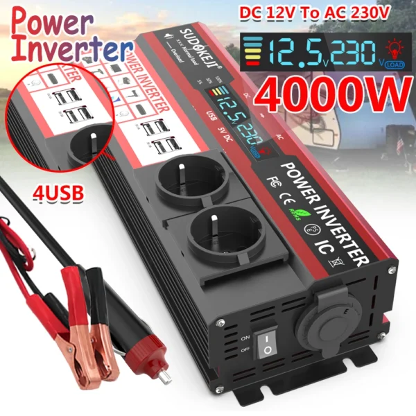 SUDOKEJI 3000W 4000W (MAX POWER)Power Inverter for Car Inverter RV Boat 500W 800W DC 12V 24V To 120V 220V EU US UK Global Socket