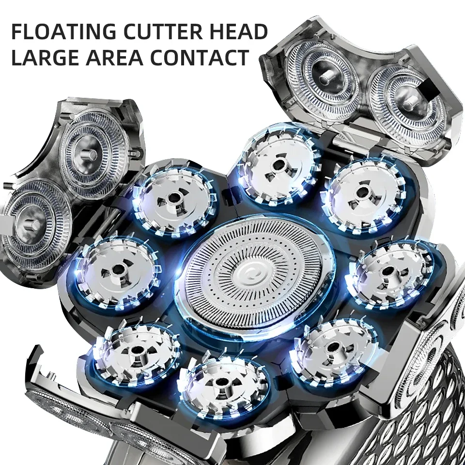 6 in 1 Professional men Waterproof electric shaver with 9 Cutter Floating Head, USB Rechargeable Multifunction Grooming Kit