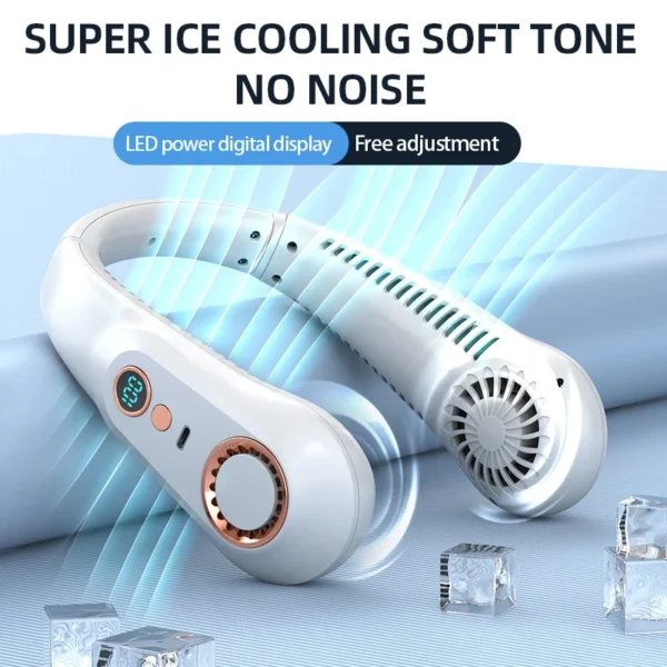 New 3000mA Portable Mini Hanging Neck Fan Bladeless Neckband Fan Digital Display Power Air Cooler USB Rechargeable Electric Fans