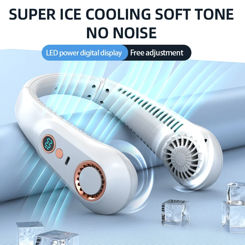 New 3000mA Portable Mini Hanging Neck Fan Bladeless Neckband Fan Digital Display Power Air Cooler USB Rechargeable Electric Fans