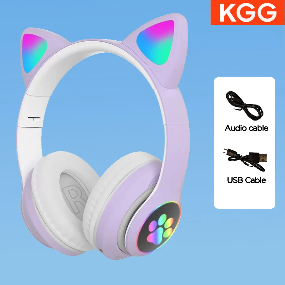 Cat Ears Headphones Flash Light Wireless With MIC Control LED Kid Girl Stereo Cute Music Helmet Bluetooth Phone Headset Earphone