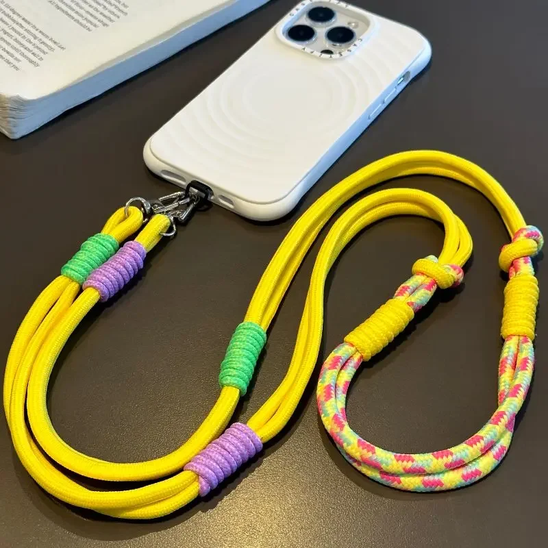 Mobile Phone Lanyard Cross-body Carryable Lengthening Anti-lost Mobile Phone Chain Versatile Contrasting Color Double Ring Knot