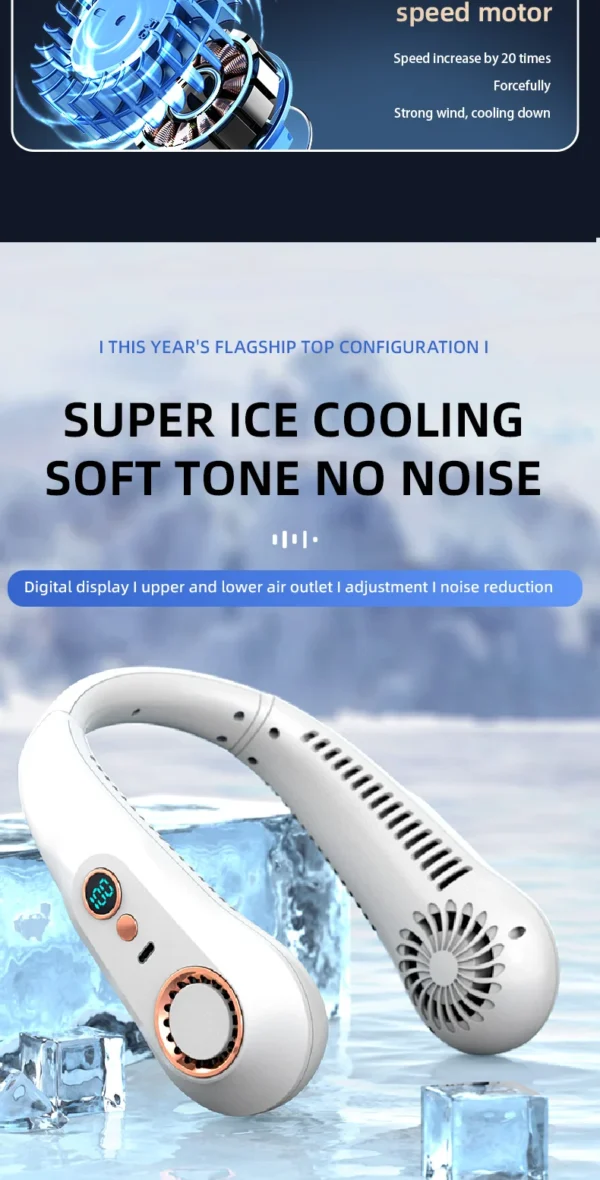 New 3000mA Portable Mini Hanging Neck Fan Bladeless Neckband Fan Digital Display Power Air Cooler USB Rechargeable Electric Fans
