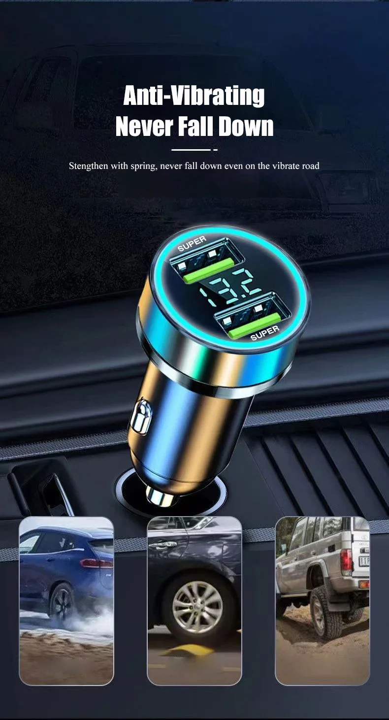 240W Car Charger Fast Charging 2 USB Ports Adapter for IPhone Samsung Xiaomi Quick Charging Chargers with Digital Display