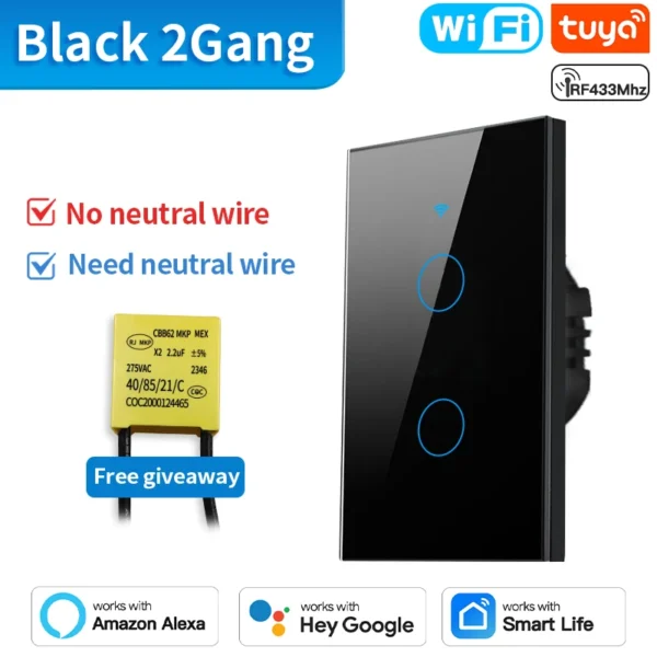 TNCE Tuya US Switch wifi zigbee,rf433 switches, No-Neutral/Wire LED light control Wall Button,smart voice with Alexa Google Home