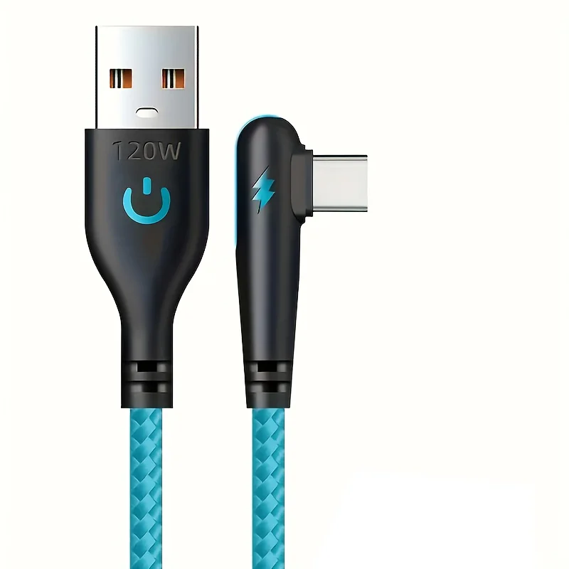 NNBILI 120W fast charging USB to Type-C cable, nylon braided, 90 ° elbow design with high power output suitable for Huawei oppo