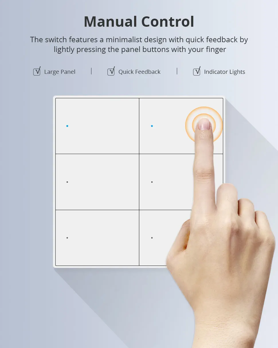 Zemismart Matter WiFi 1 2 3 4 6 Gangs Smart Wall Light Switch Neutral Required with Big Button SmartThings App Homekit Control