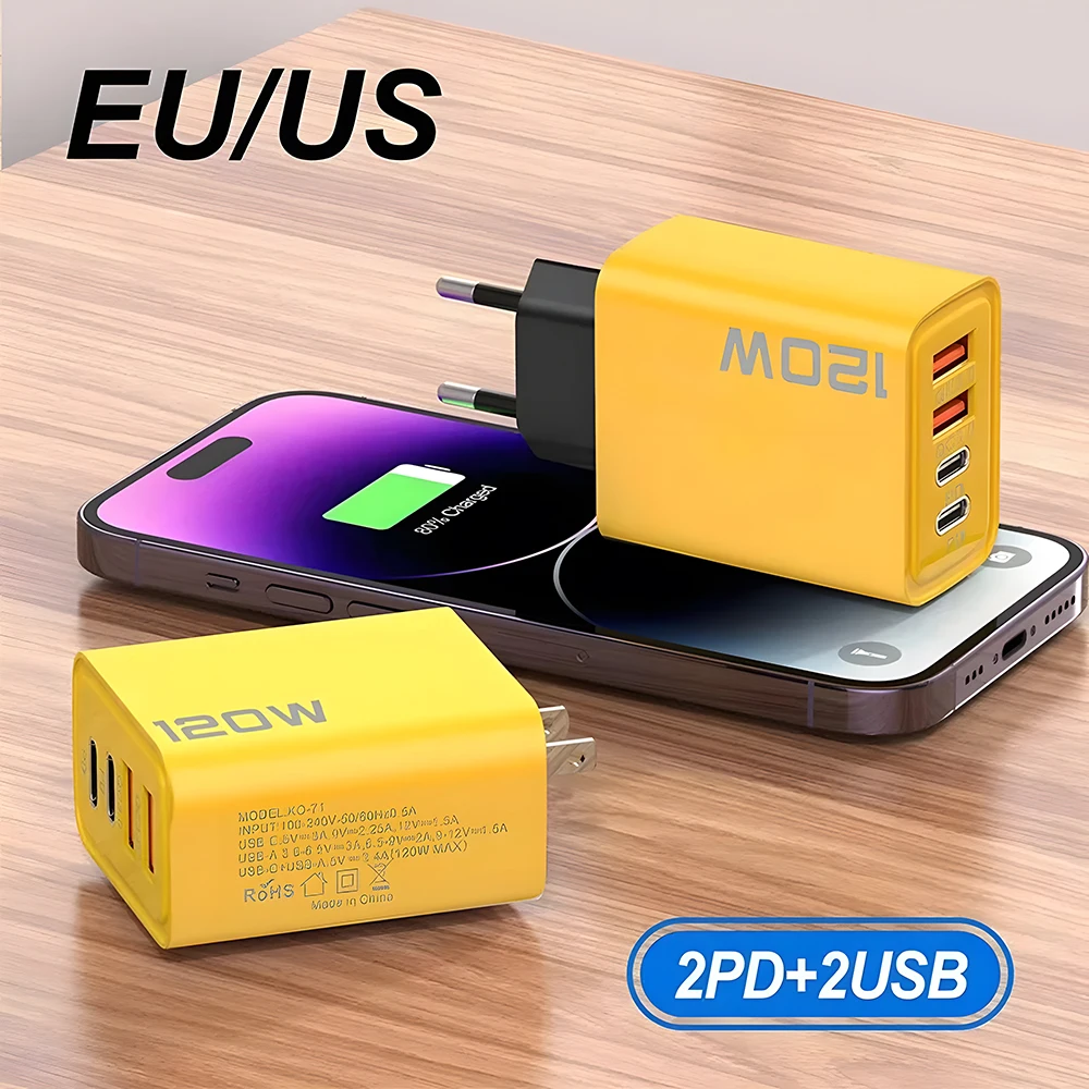 USB C PD Charger Quick Charge 3.0 Type C USB Phone Chargers Adapter For iPhone 16 15 Samsung Xiaomi Huawei 4 Ports Fast Charging