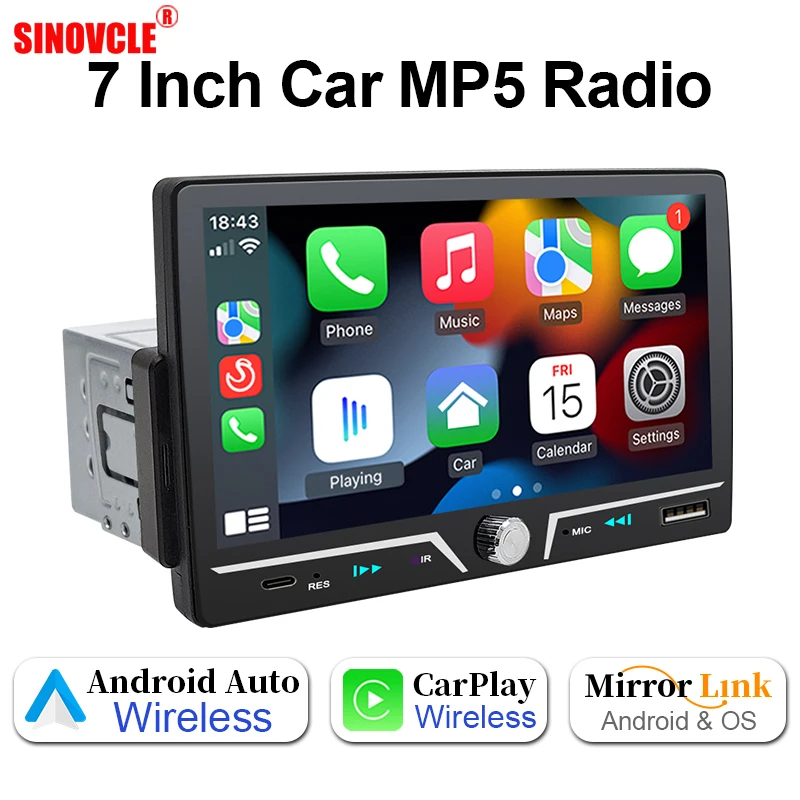 S66d742e23faa408db78decc2f6a0ea13X-1.webp Hippcron Car Radio 1 Din Wireless Android Auto Carplay MP5 Stereo 7" IPS Screen Bluetooth Mirror Link Type-C Charging Universal