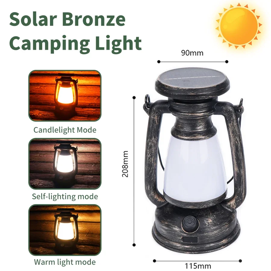USB Rechargeable/Solar Charging Camping Light Portable Camping Lanterns 3 Lighting Modes Dimming Outdoor Hanging Tent Light