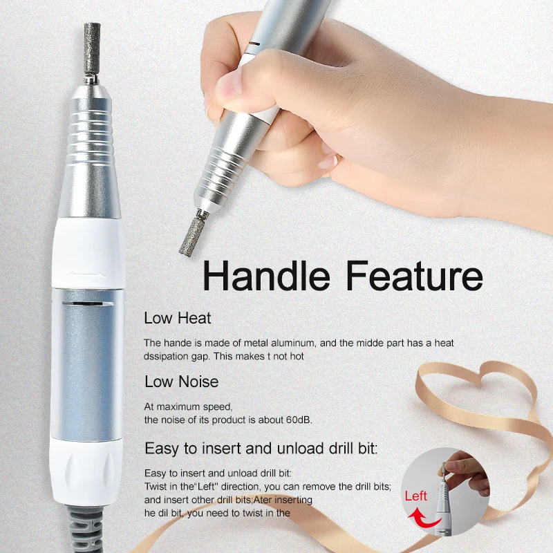 Electric Nail Drill Pen Handle File Polish Grind Machine Handpiece Manicure Pedicure Tool DC & 3 PIN PLUG Nail Drill Accessories