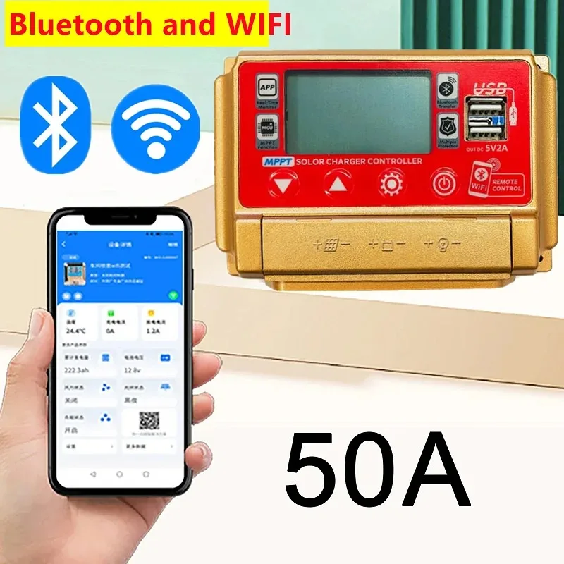 12V/24V 30A/40A/50A/60A High Definition LCD Large Digital Display Bluetooth WIFI Solar Charge Controller MPPT Controller Solar