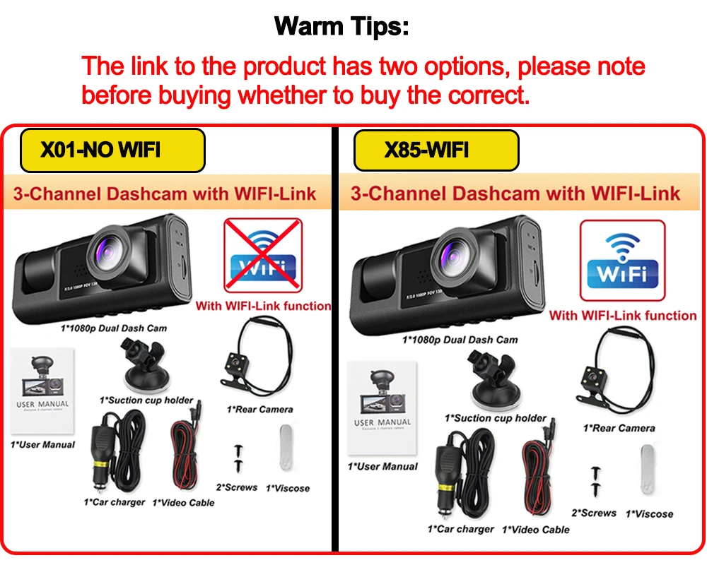 Dash Cam for Cars WIFI APP Car DVR 3 Channel Front Camera Video Recorder Rear View Camera for Vehicle Black Box Car Assecories