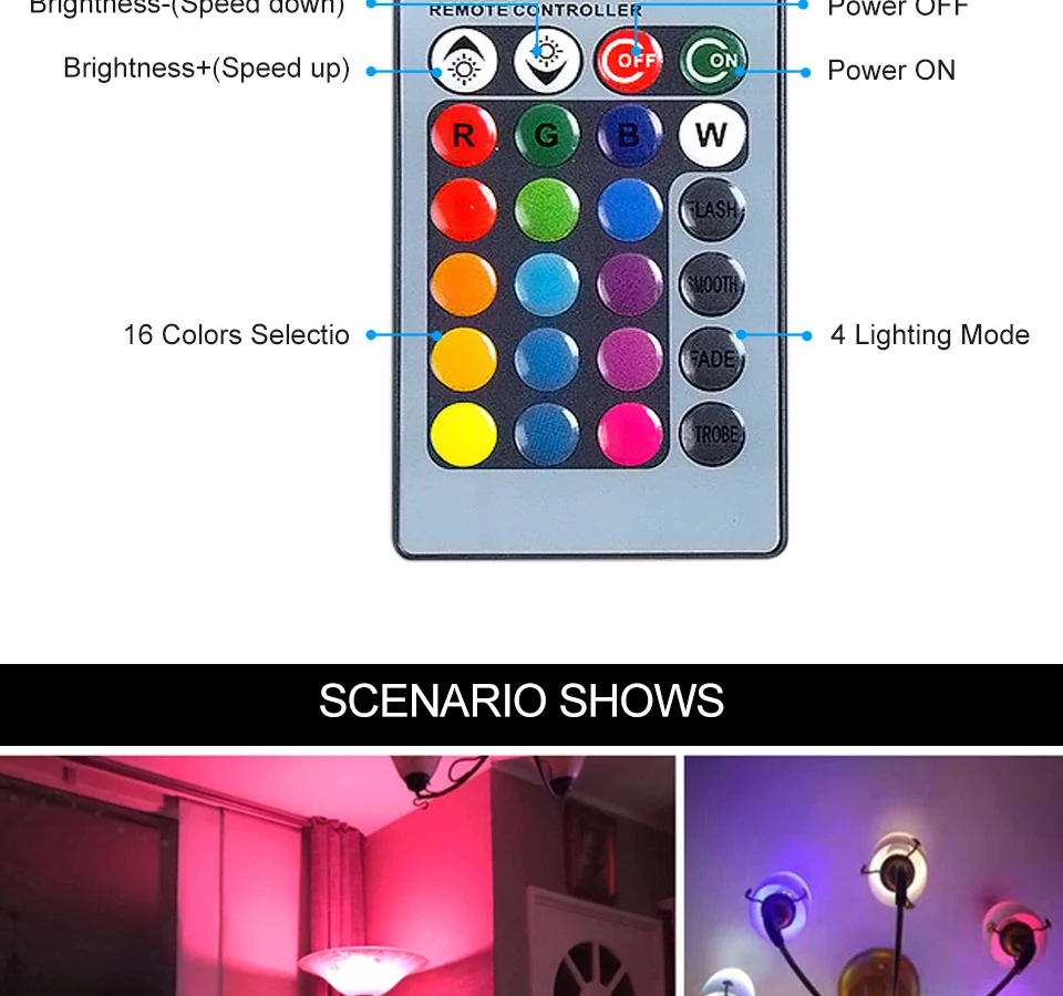E27 LED RGB Lamp Spotlight Bulb AC 85-265V Bombillas LED 4W 10W 15W IR Remote Control Led Bulb Smart Led RGBW Lamp Home Decor