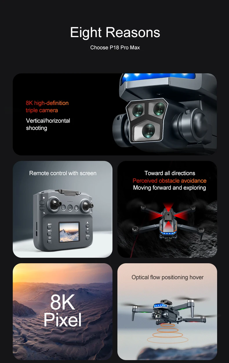 P18 New RC Drone Dual 8K camera drone obstacle avoidance quadcopter electronically controlled professional Drone Kid Gift Toys