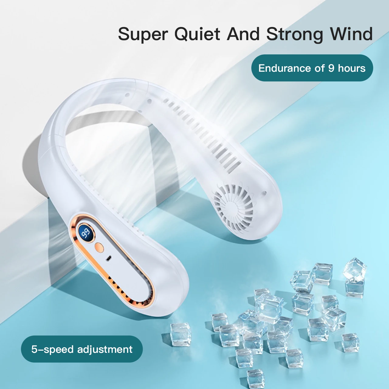 New 3000mA Portable Mini Hanging Neck Fan Bladeless Neckband Fan Digital Display Power Air Cooler USB Rechargeable Electric Fans
