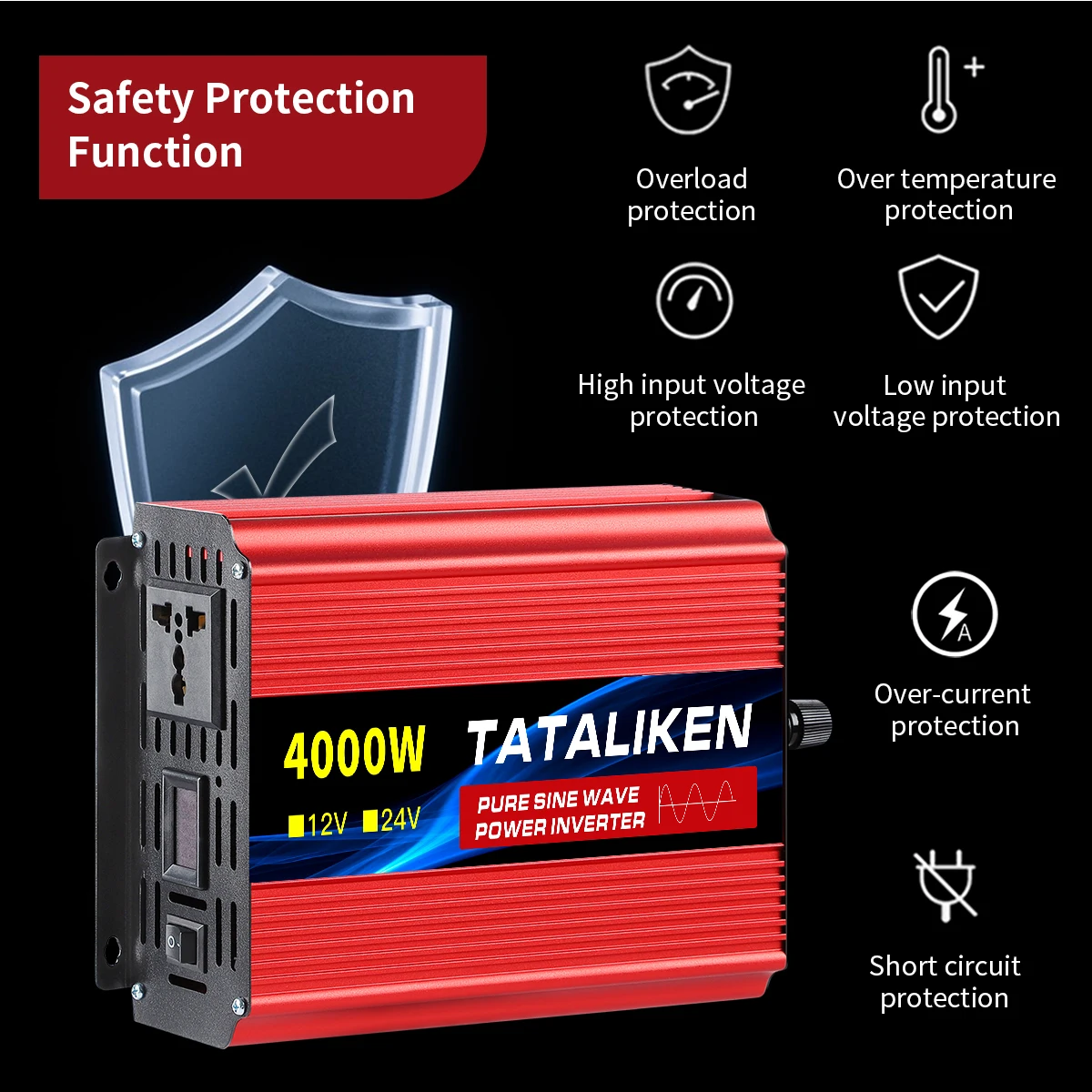 Pure Sine Wave Inverter 1000W-4000W DC 12V/24V to AC 220V 50hz Power Inverter Charger  Adapter Universal Socket