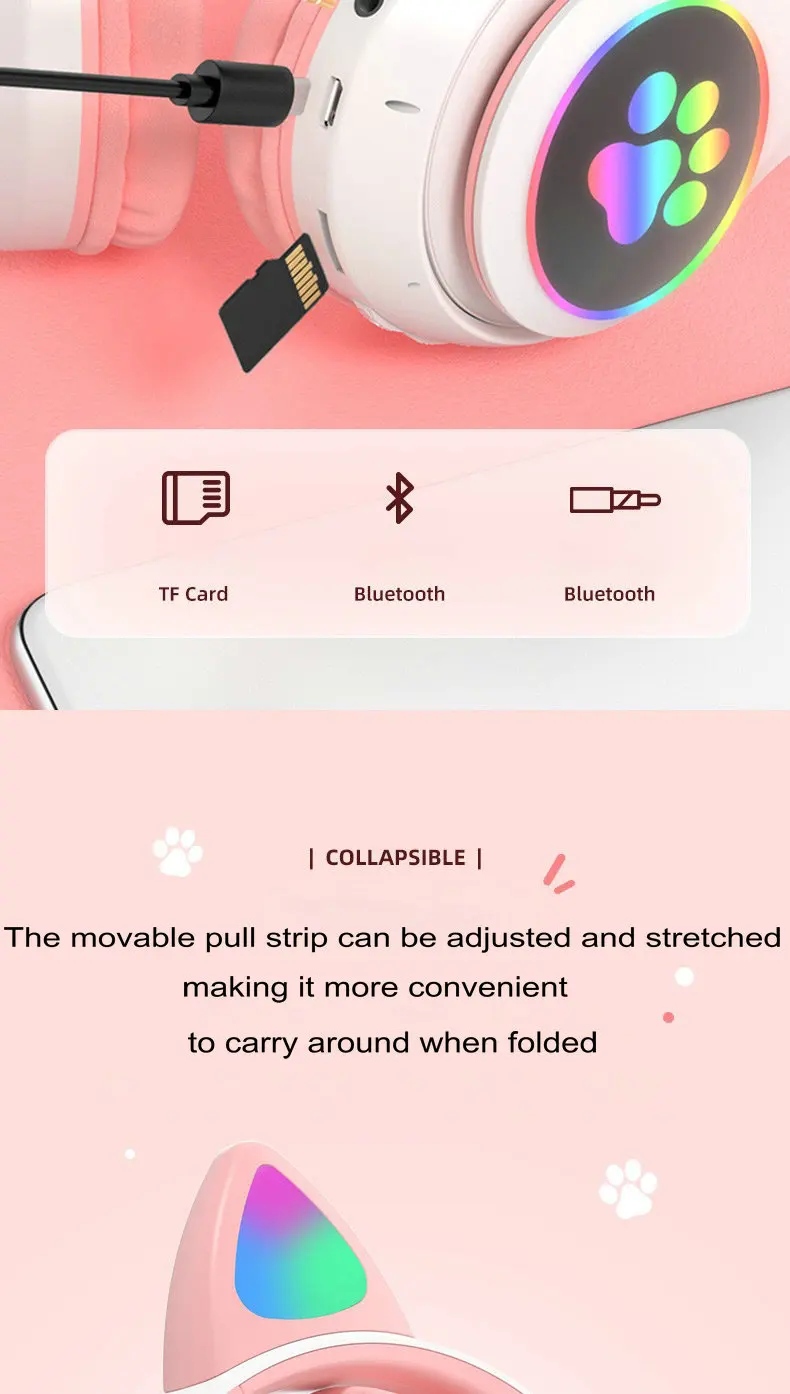 Cat Ears Headphones Flash Light Wireless With MIC Control LED Kid Girl Stereo Cute Music Helmet Bluetooth Phone Headset Earphone