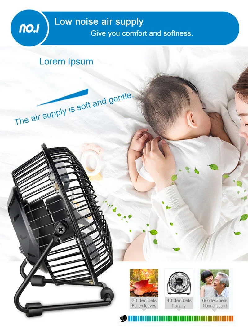4/6-inch Desk Fan Strong Wind Silent USB Fan Portable Small Fan 360 Degree Rotatable Summer Cooling for Desktop Office Table PC