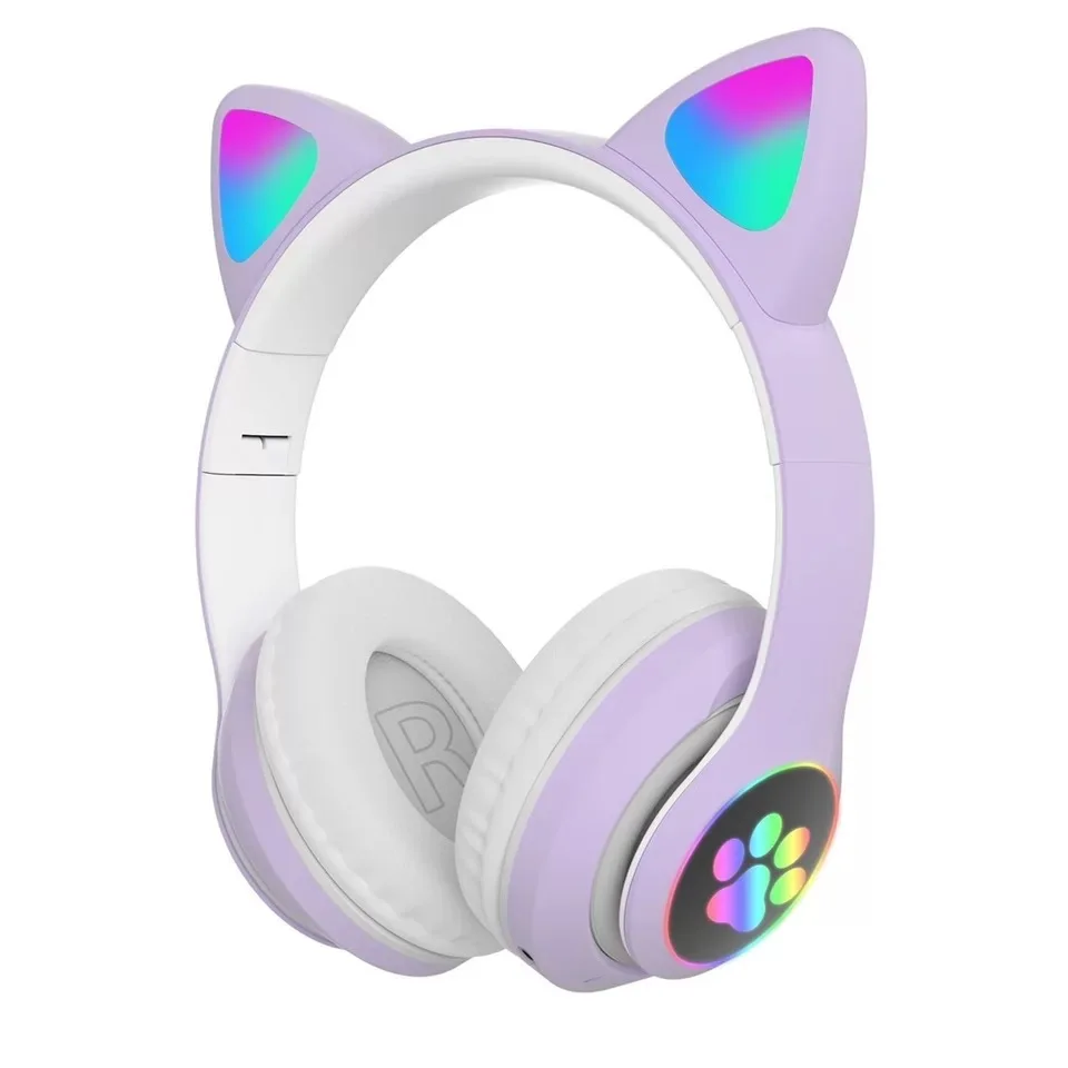 Cat Ears Headphones Flash Light Wireless With MIC Control LED Kid Girl Stereo Cute Music Helmet Bluetooth Phone Headset Earphone